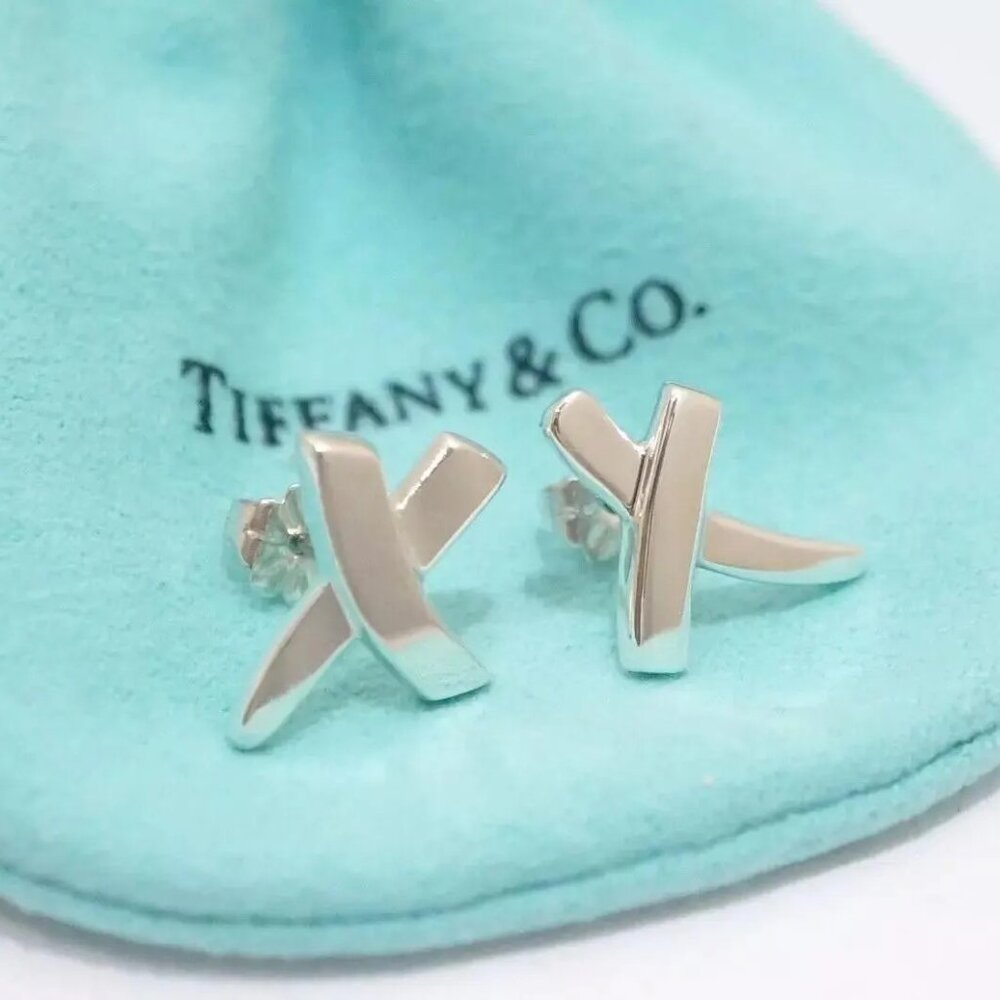 Like New Tiffany & Co. Sterling Silver X Kiss Pierced Earrings - Picture 3 of 3